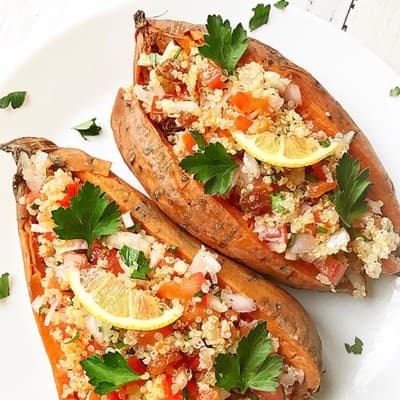 Boniatos rellenos con quinoa 🌿