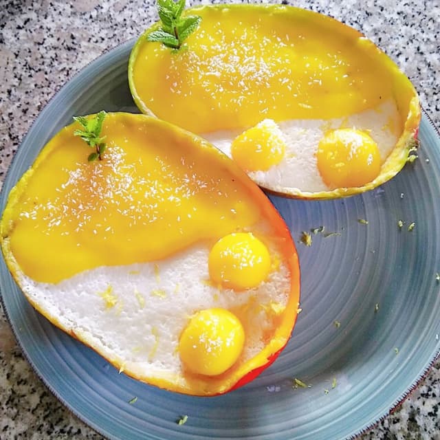 Mangos rellenos con mousse de coco 💛🍚